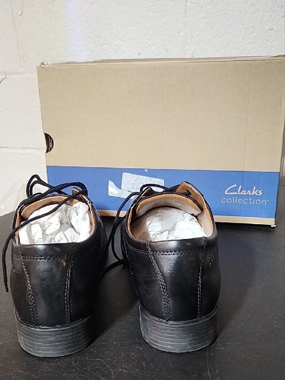 Clarks polished black